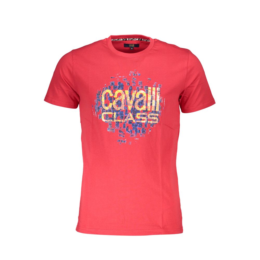 Cavalli Class Red Cotton Men T-Shirt with crew neck and bold print design
