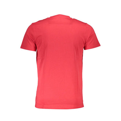 Cavalli Class Red Cotton Men T-Shirt, classic crew neck, back view.