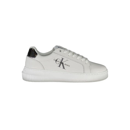 Calvin Klein White Polyester Sneaker with laces, contrasting details, contrasting sole, and logo made from recycled polyester.