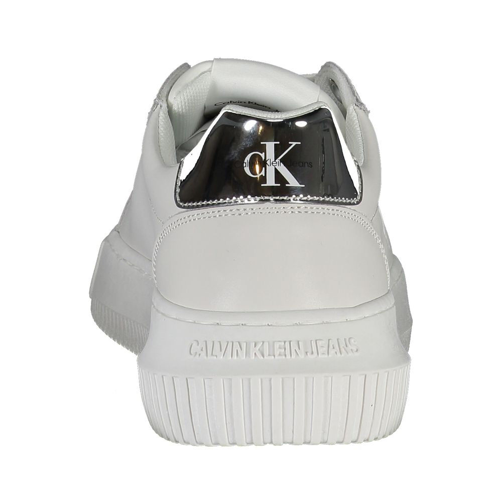 Rear view of Calvin Klein White Polyester Sneaker with contrasting details and logo