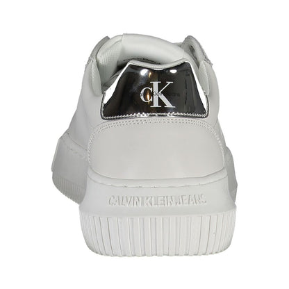 Rear view of Calvin Klein White Polyester Sneaker with contrasting details and logo