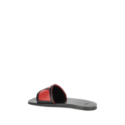 Valentino Garavani Red Calf Leather Bos Taurus Flat Sandals