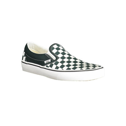 Vans Black Polyester Men Sneaker with checkered pattern and elastic accents, classic design with contrasting details and Vans logo.