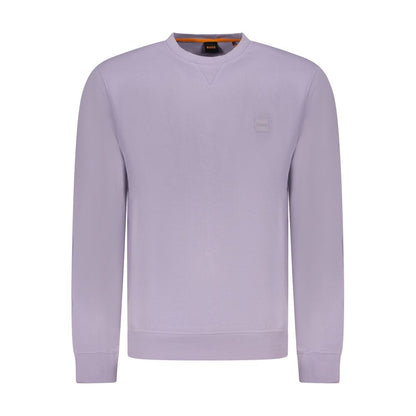 Hugo Boss Purple Cotton Men Sweater with long sleeves and crew neck, showcasing elegant embroidery and logo, perfect for modern style.