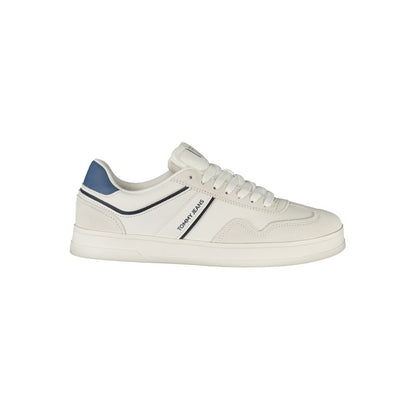 Tommy Hilfiger White Polyethylene Men Sneaker with contrasting details and iconic logo for sporty elegance and comfort.