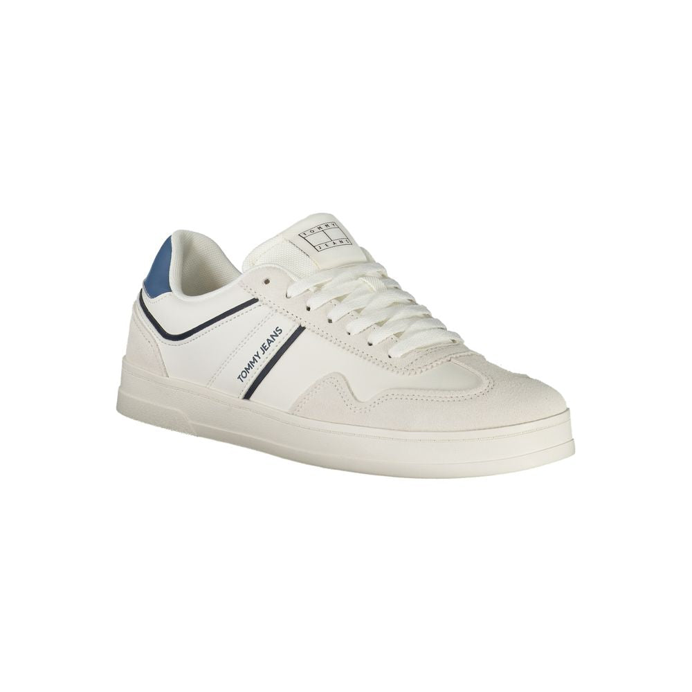 Tommy Hilfiger White Polyethylene Men Sneaker with contrasting details and logo, offering sporty elegance and comfort with a removable footbed.