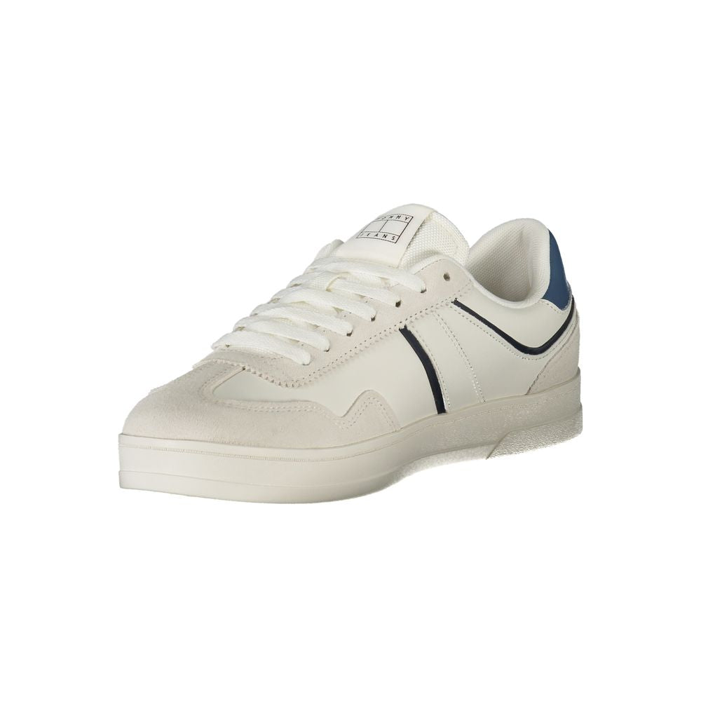 Tommy Hilfiger White Polyethylene Men Sneaker showcasing sporty elegance with contrasting details and iconic logo for comfort and style.