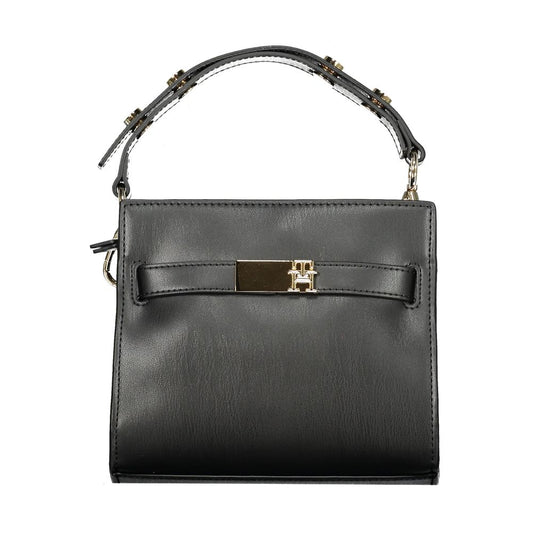 Tommy Hilfiger Black Polyethylene Women Handbag with adjustable handle and sleek shoulder strap, dual compartments, and central pocket.