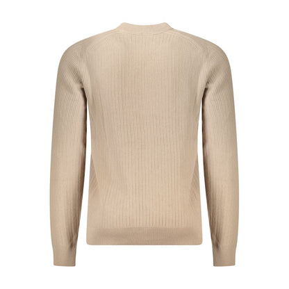 Hugo Boss Beige Cotton Men Sweater with crew neck and subtle logo, showcasing sophisticated design and premium quality craftsmanship.