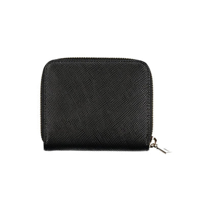 Guess Jeans Black Polyethylene Wallet with zip closure, card spaces, coin purse, and logo detail.