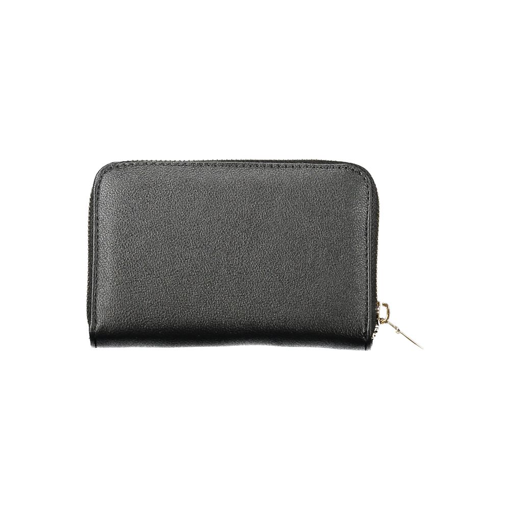 Guess Jeans Black Polyethylene Women Wallet with zip closure and two compartments for organization, featuring sleek contrasting details.