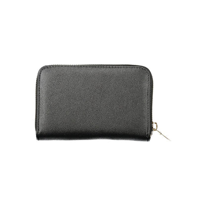 Guess Jeans Black Polyethylene Women Wallet with zip closure and two compartments for organization, featuring sleek contrasting details.