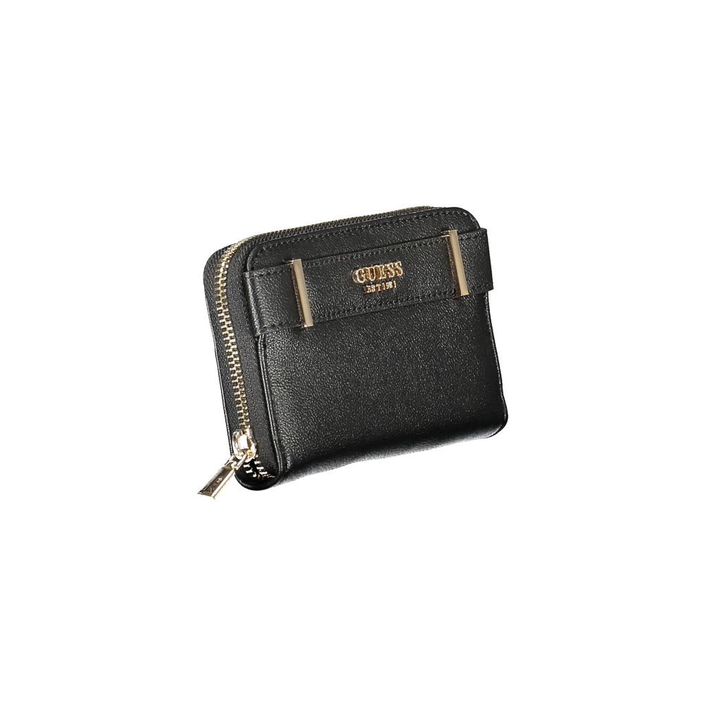 Guess Jeans Black Polyethylene Women Wallet with zip closure and contrasting details for sleek sophistication and functionality.