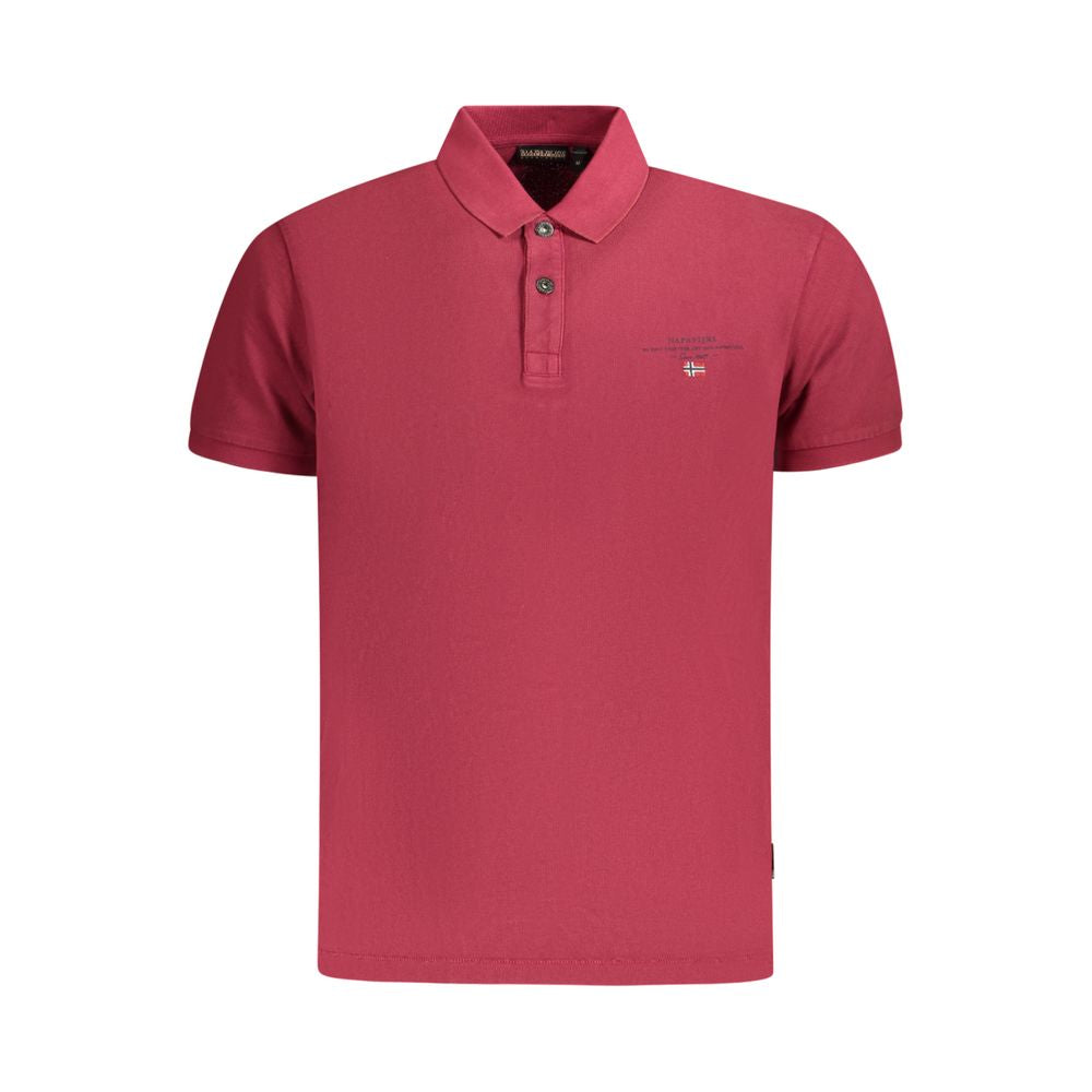 Napapijri Red Cotton Men Polo Shirt with logo embroidery, short sleeves, regular fit, perfect blend of style and comfort.