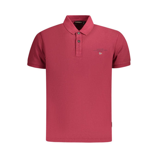 Napapijri Red Cotton Men Polo Shirt with logo embroidery, short sleeves, regular fit, perfect blend of style and comfort.