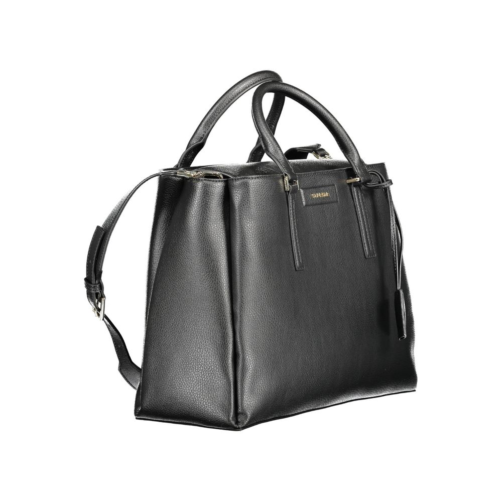 Calvin Klein Black Recycled Polyester Women Handbag with dual handles and removable shoulder strap