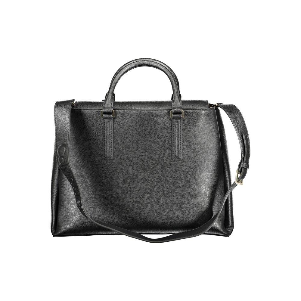 Calvin Klein Black Recycled Polyester Women Handbag with dual handles and removable shoulder strap.