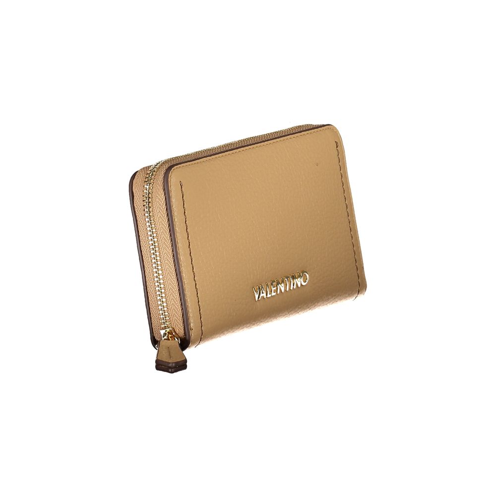 Mario Valentino Beige Polyethylene Women Wallet with zip closure and Valentino logo, sleek design for modern style and functionality.