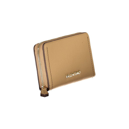 Mario Valentino Beige Polyethylene Women Wallet with zip closure and Valentino logo, sleek design for modern style and functionality.