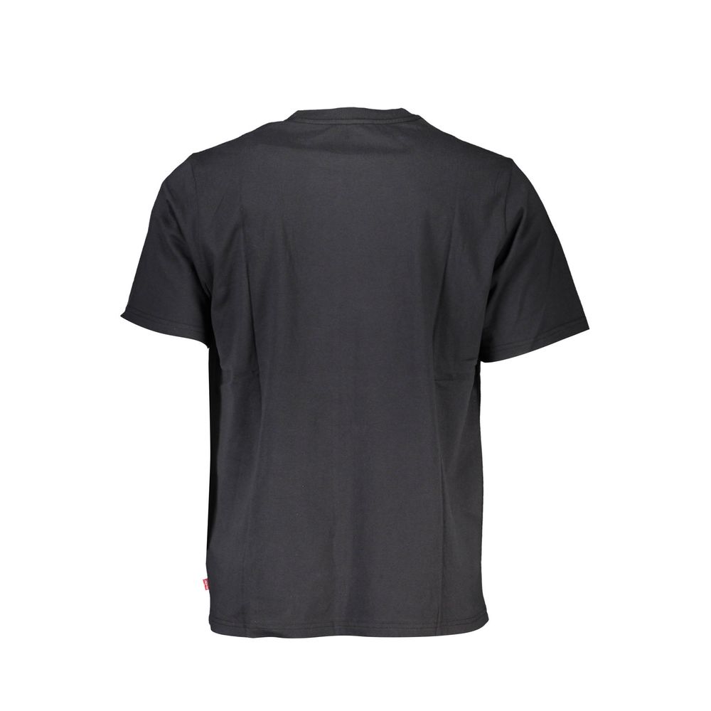 Levi's Black Cotton Men T-Shirt back view showcasing its relaxed short sleeves and crew neck design with iconic logo embroidery.