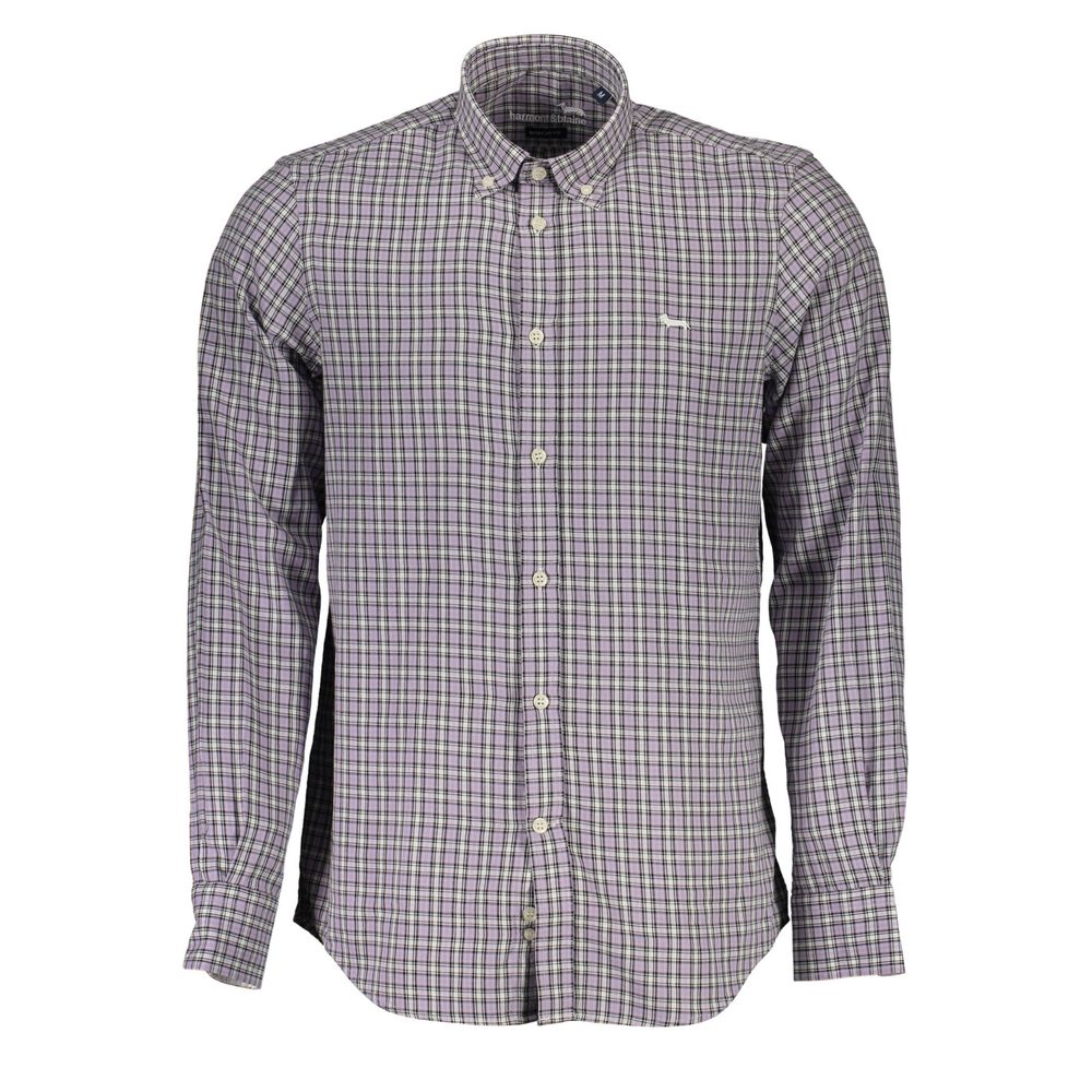 Harmont & Blaine Purple Cotton Men Shirt, long sleeve, button-down collar, elegant design with contrast cuff, premium quality.