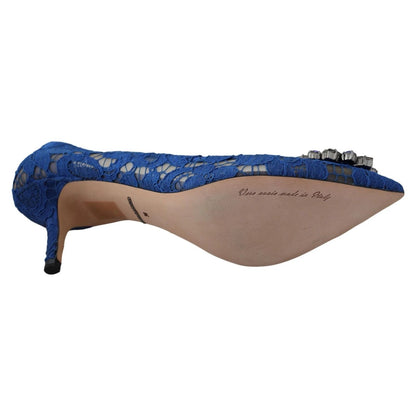Dolce & Gabbana Blue Lace Crystal Ballet Pumps Shoes