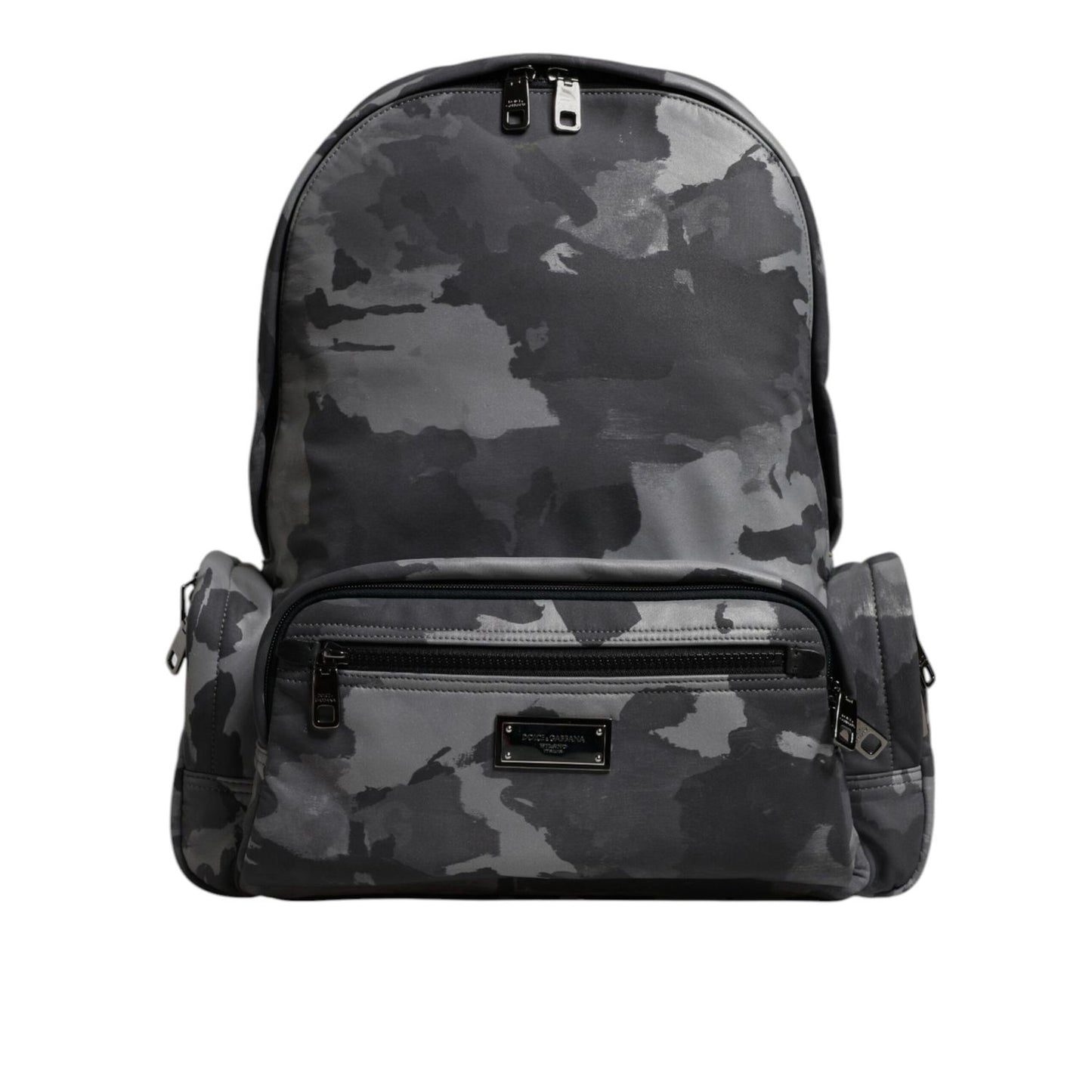 Dolce & Gabbana Gray Cotton Camouflage Logo Plaque Backpack Bag