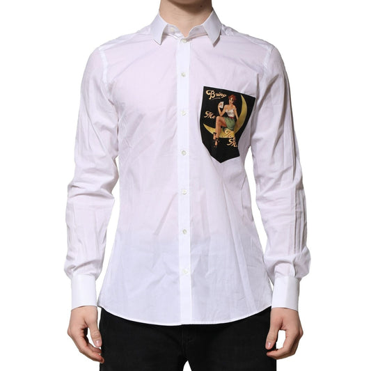 Dolce & Gabbana White Cotton MARTINI Long Sleeve Formal Shirt TSH906825-39