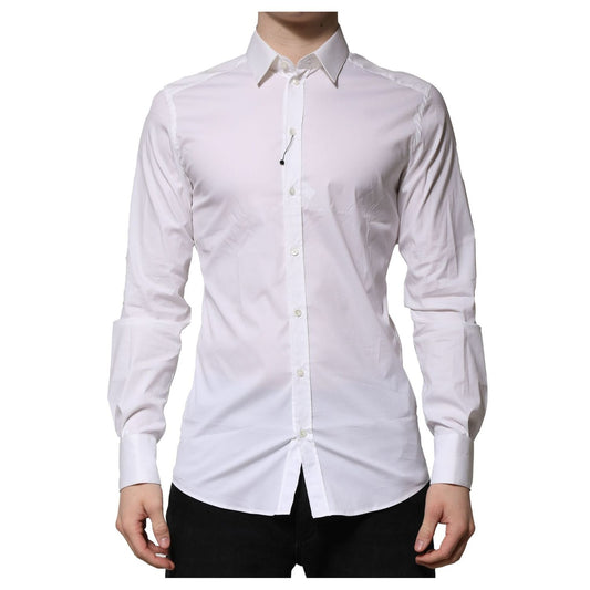 Dolce & Gabbana White Cotton GOLD Long Sleeves Formal Shirt TSH906833-42