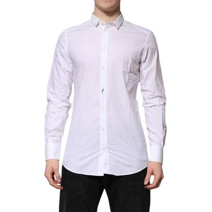 Dolce & Gabbana White Cotton GOLD Long Sleeves Formal Shirt