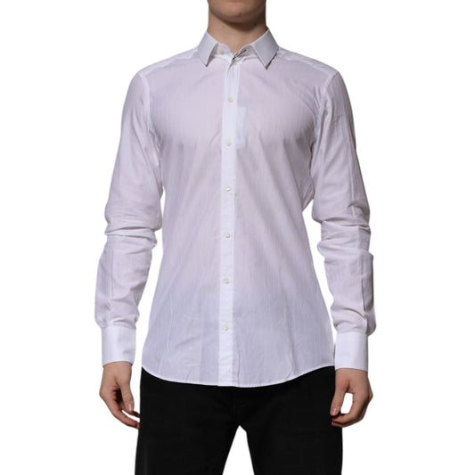 Dolce & Gabbana White Cotton MARTINI Long Sleeve Formal Shirt TSH906852-40