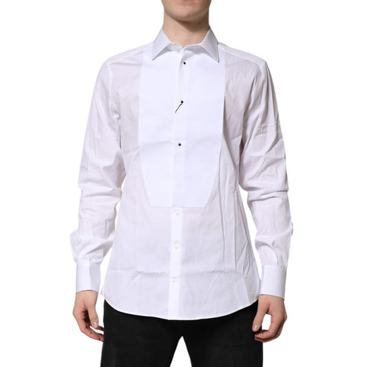 Dolce & Gabbana White Silk Bib Poplin GOLD Men Formal Shirt TSH906861-42