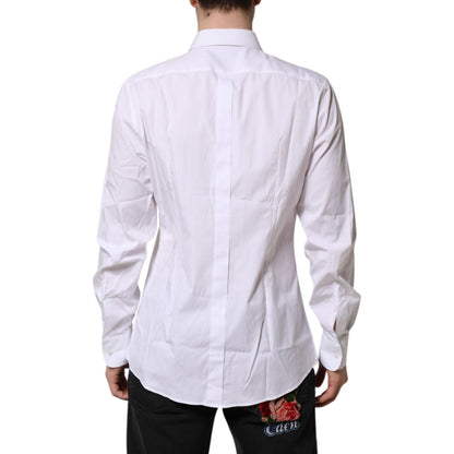 Dolce & Gabbana White Silk Bib Poplin GOLD Men Formal Shirt