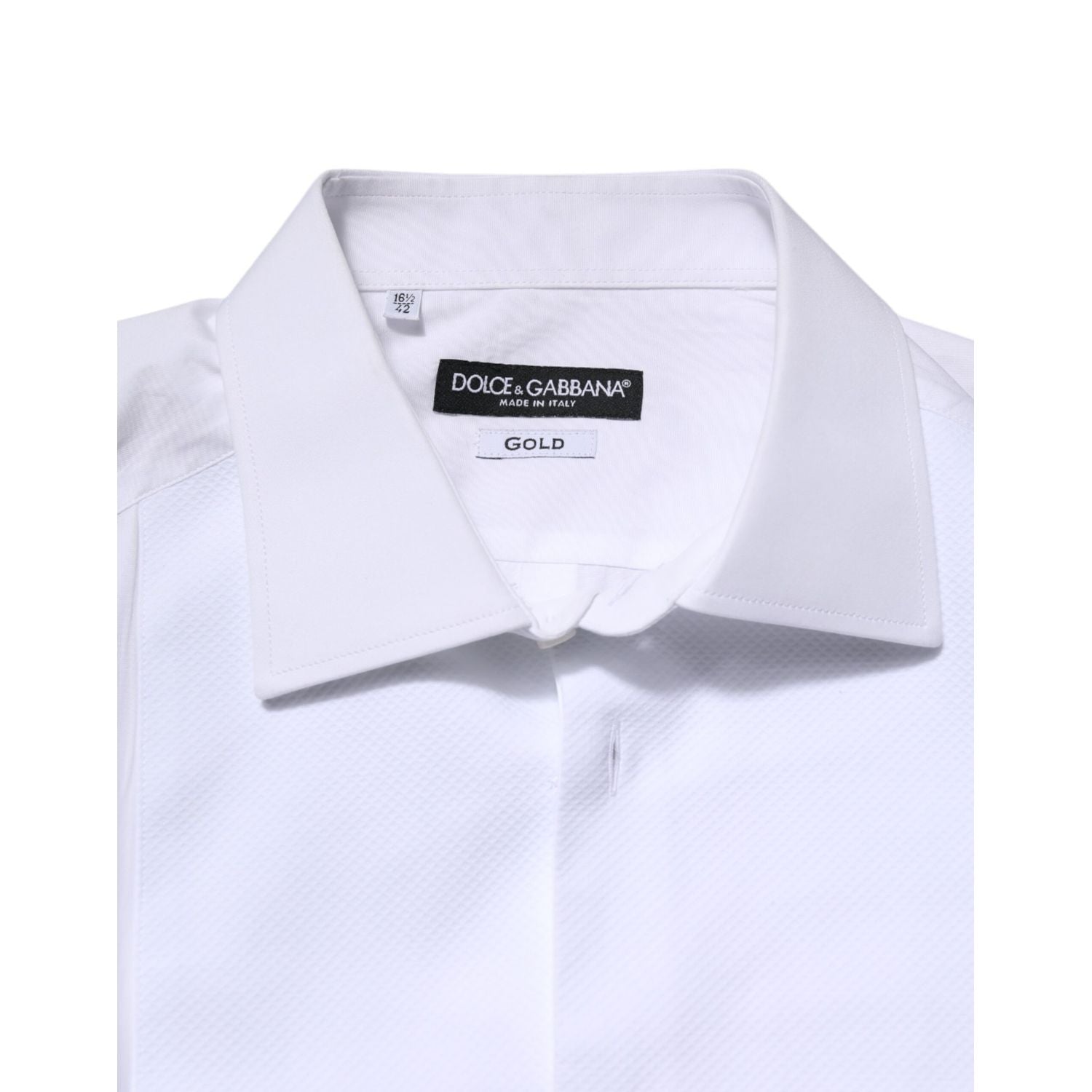 Dolce & Gabbana White Silk Bib Poplin GOLD Men Formal Shirt