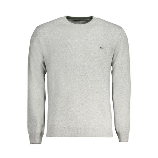Harmont & Blaine Gray Cashmere Sweater with long sleeves, crew neck, and logo embroidery, showcasing unique contrast details.