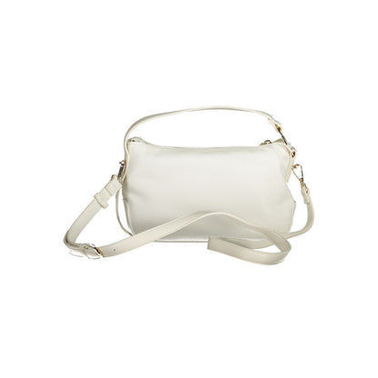 Mario Valentino White Polyethylene Women Handbag shown from the back view with adjustable strap, enhancing its elegant design.