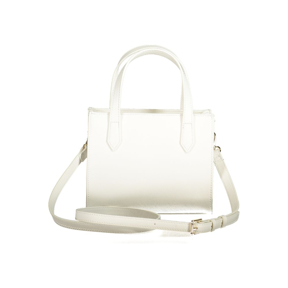 Mario Valentino White Polyethylene Women Handbag with twin handles and adjustable strap, showcasing elegance and sophistication.