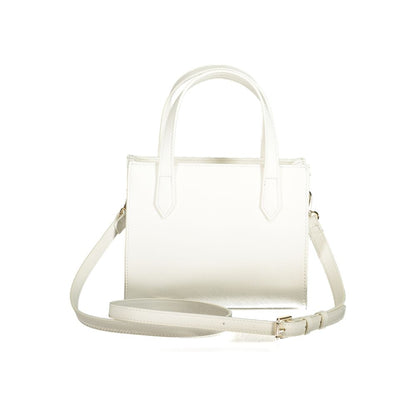 Mario Valentino White Polyethylene Women Handbag with twin handles and adjustable strap, showcasing elegance and sophistication.