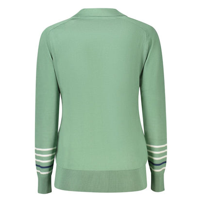 Back view of North Sails Green Cotton Women Sweater with long sleeves and striped cuffs.
