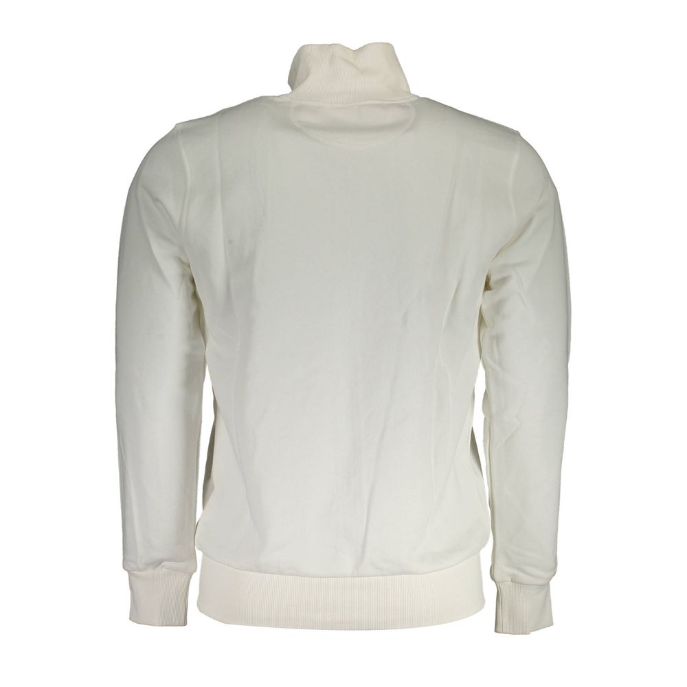 La Martina White Cotton Men Sweater With Zip and Pockets