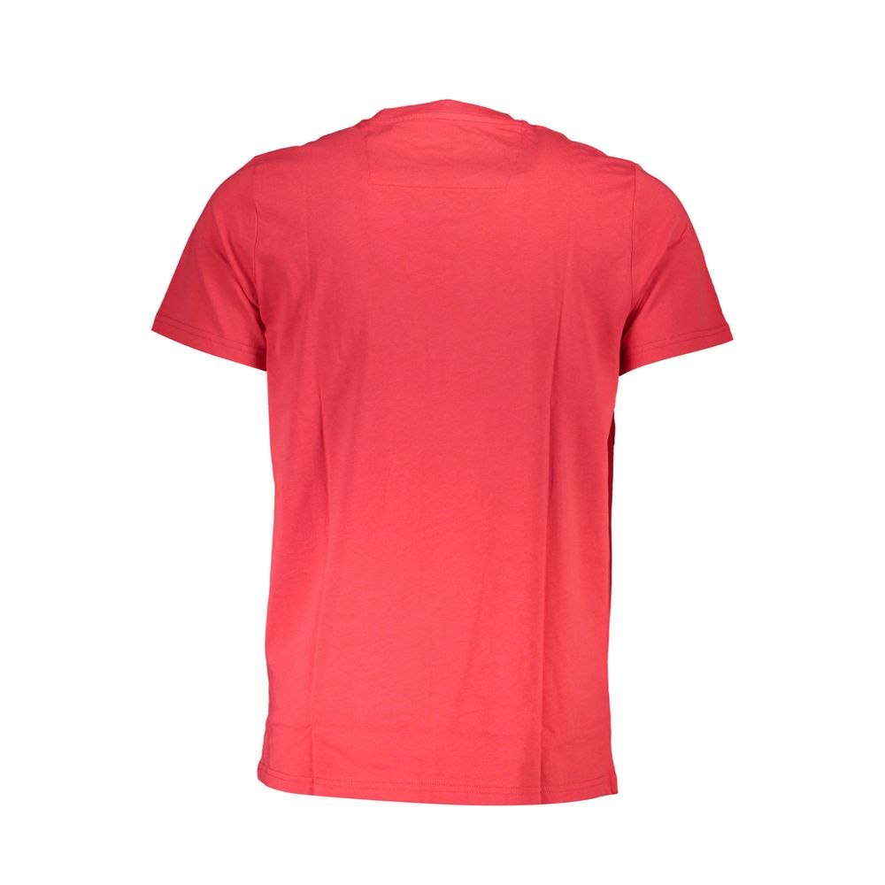Cavalli Class Red Cotton Men T-Shirt with crew neck and short sleeves, showcasing vibrant red color from the back view.