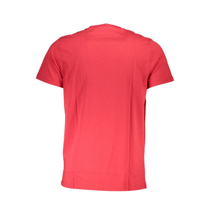 Cavalli Class Red Cotton Men T-Shirt with crew neck and short sleeves, showcasing vibrant red color from the back view.