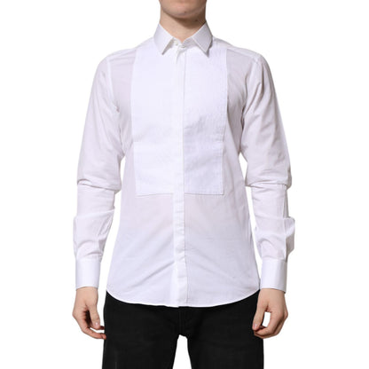 Dolce & Gabbana White GOLD Cotton Bib Dress Formal Shirt