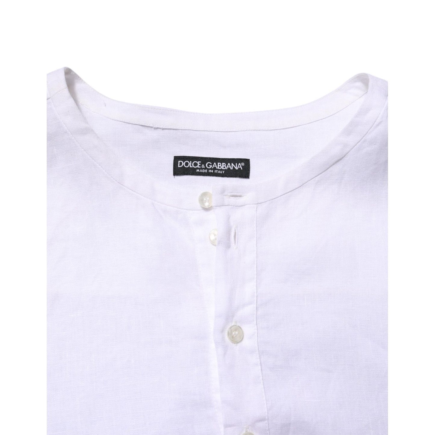 Dolce & Gabbana White Linen Long Sleeves Casual Men Shirt