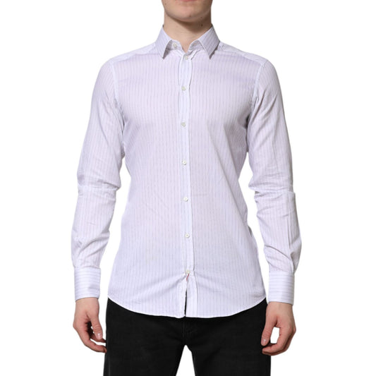 Dolce & Gabbana White Stripes Cotton Long Sleeve Formal Shirt TSH906906-38
