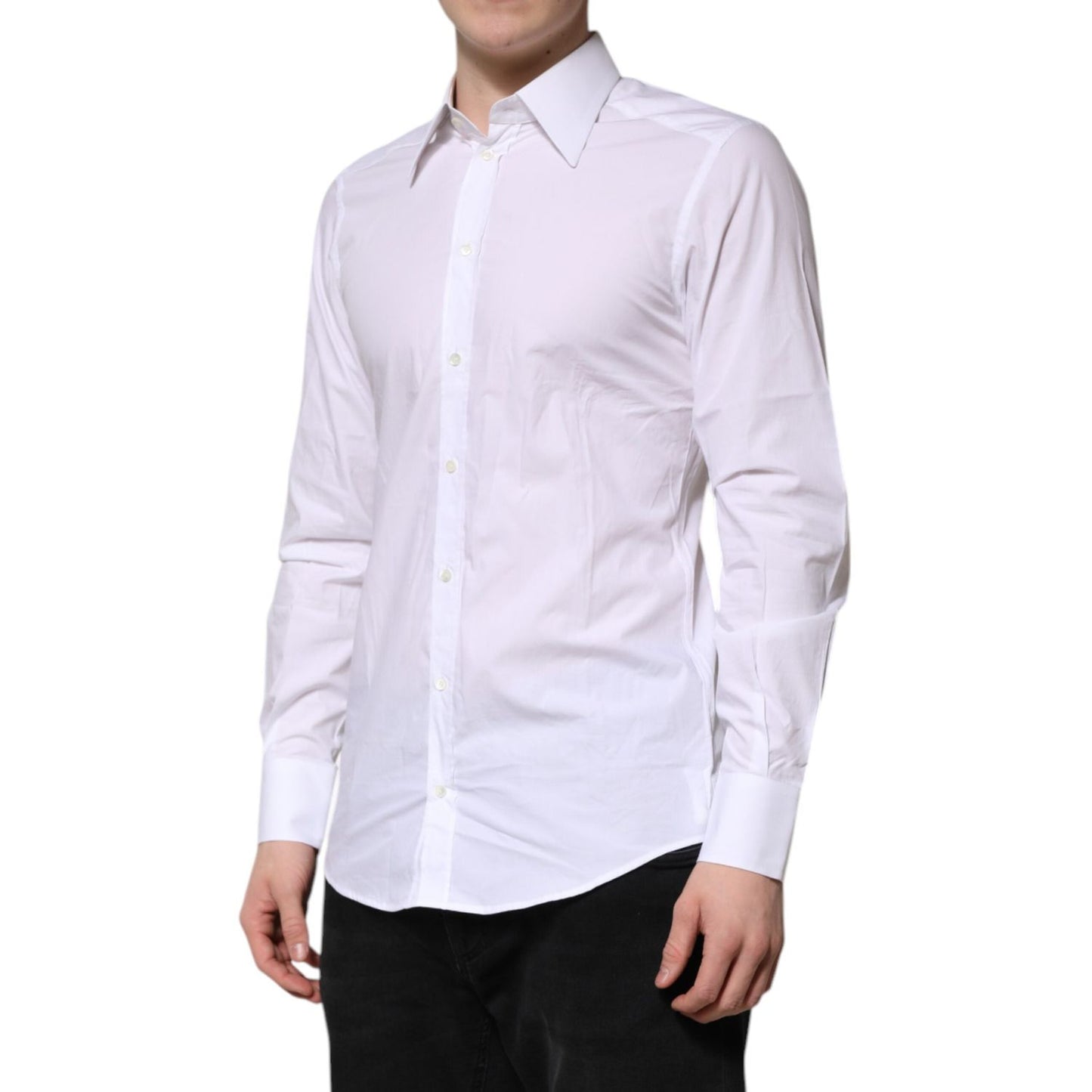 Dolce & Gabbana White GOLD Cotton Poplin Dress Formal Shirt TSH906915-39