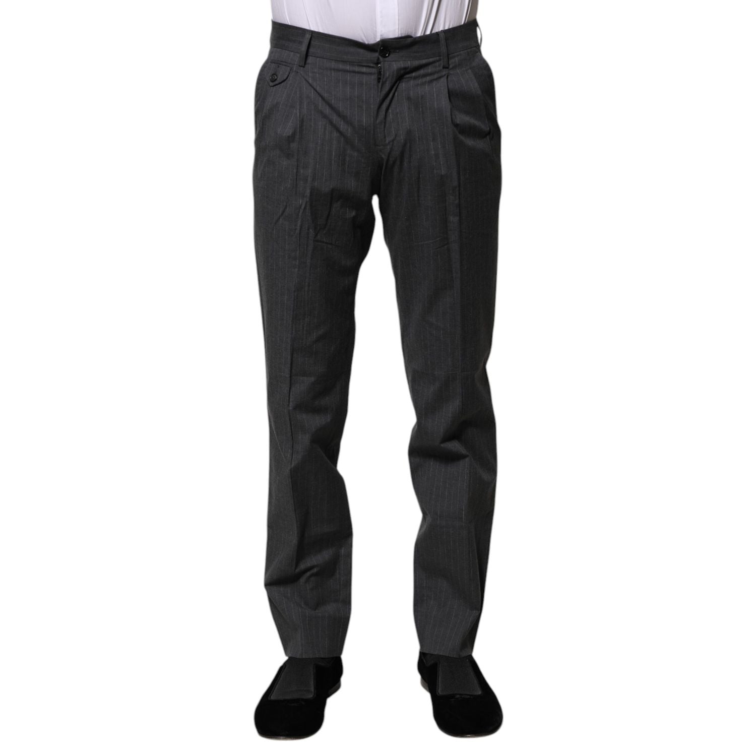 Dolce & Gabbana Gray Striped Cotton Formal Pants