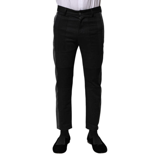 Dolce & Gabbana Black Gray Fantasy Cotton Formal Slim Pants PAN76478-44