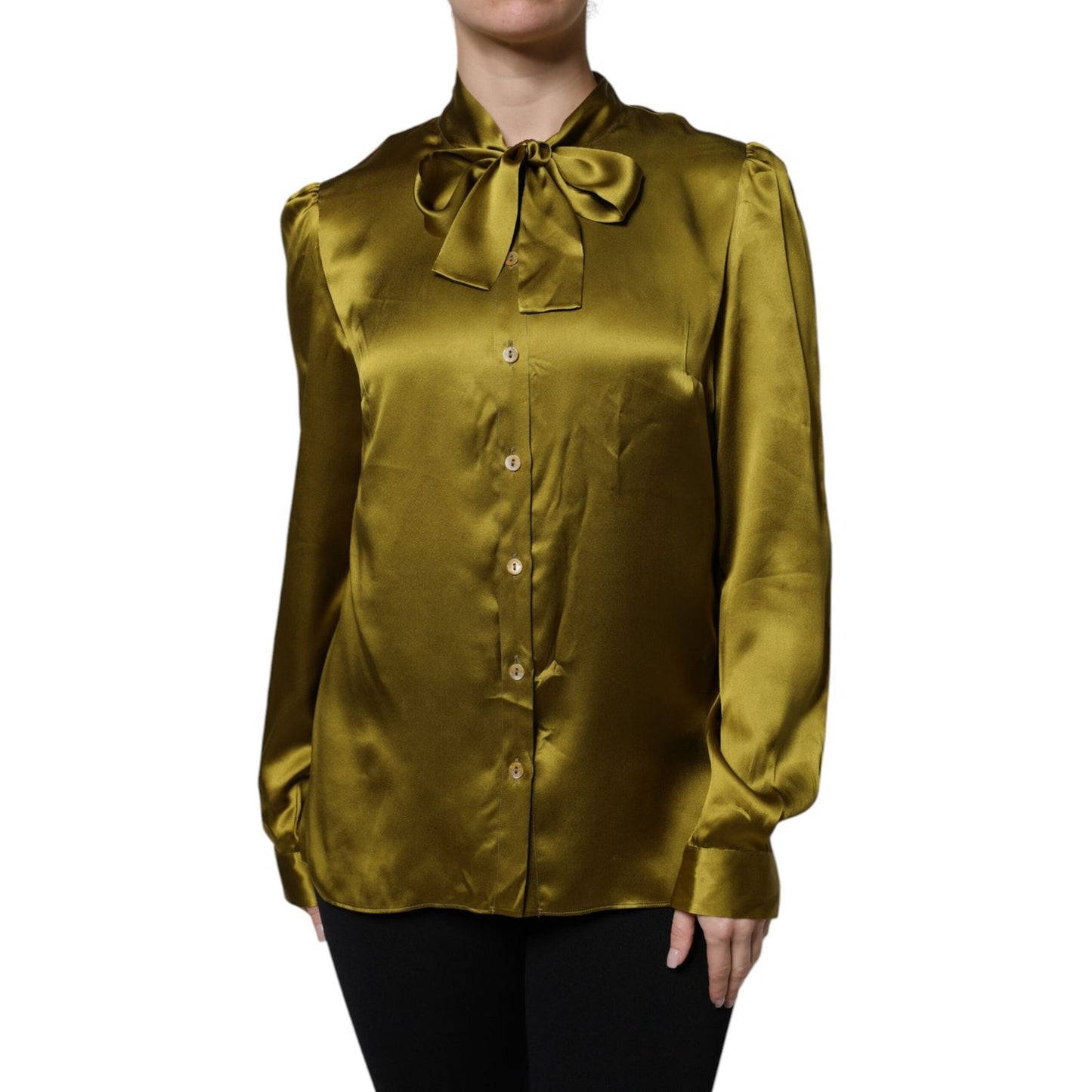 Dolce & Gabbana Green Ascot Collar Long Sleeves Blouse Top TSH906734-42