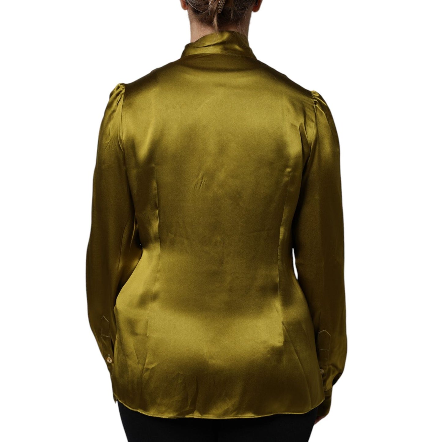 Dolce & Gabbana Green Ascot Collar Long Sleeves Blouse Top TSH906734-42